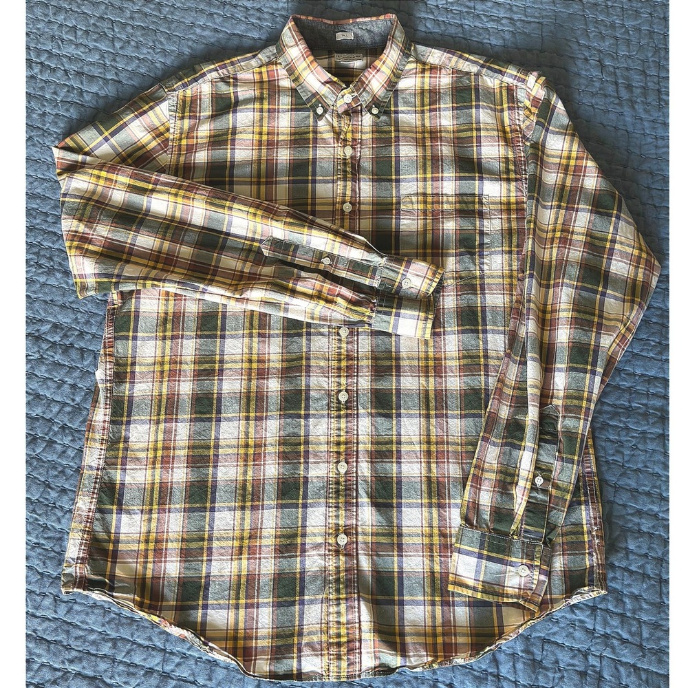 J.CREW Mens XLT Tall Plaid Button Down Shirt 100% Cotton Earth Tones Long Sleeve